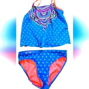 JUSTICE Tankini 2-Pc Swimsuit Mandela Flower Print Girls sz